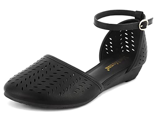 MaxMuxun Women's Ankle Strap Cage Closed Toe Flat Sandals Black Size 9 - Image 1