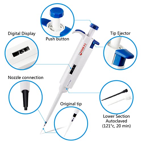 FOUR E'S SCIENTIFIC Single Channel Pipettor, Adjustable Variable Volume Micropipette High Accurate Pipettor for Laboratory (0.1-2.5uL) - Image 2