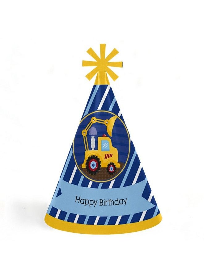 Big Dot of Happiness Construction Truck Cone Happy Birthday Party Hats For Kids And Adults Set Of 8 (Standard Size)  - Image 1