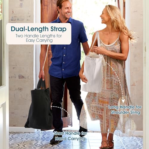 musbus 15"×15"×10" Large Canvas Tote Bag, 3-Pack Reusable Grocery Bags with Pockets, Long Shoulder Strap and Short Handle, Heavy Duty, Eco-Friendly, Long Shoulder Strap and Short Handle, Foldable - Image 5