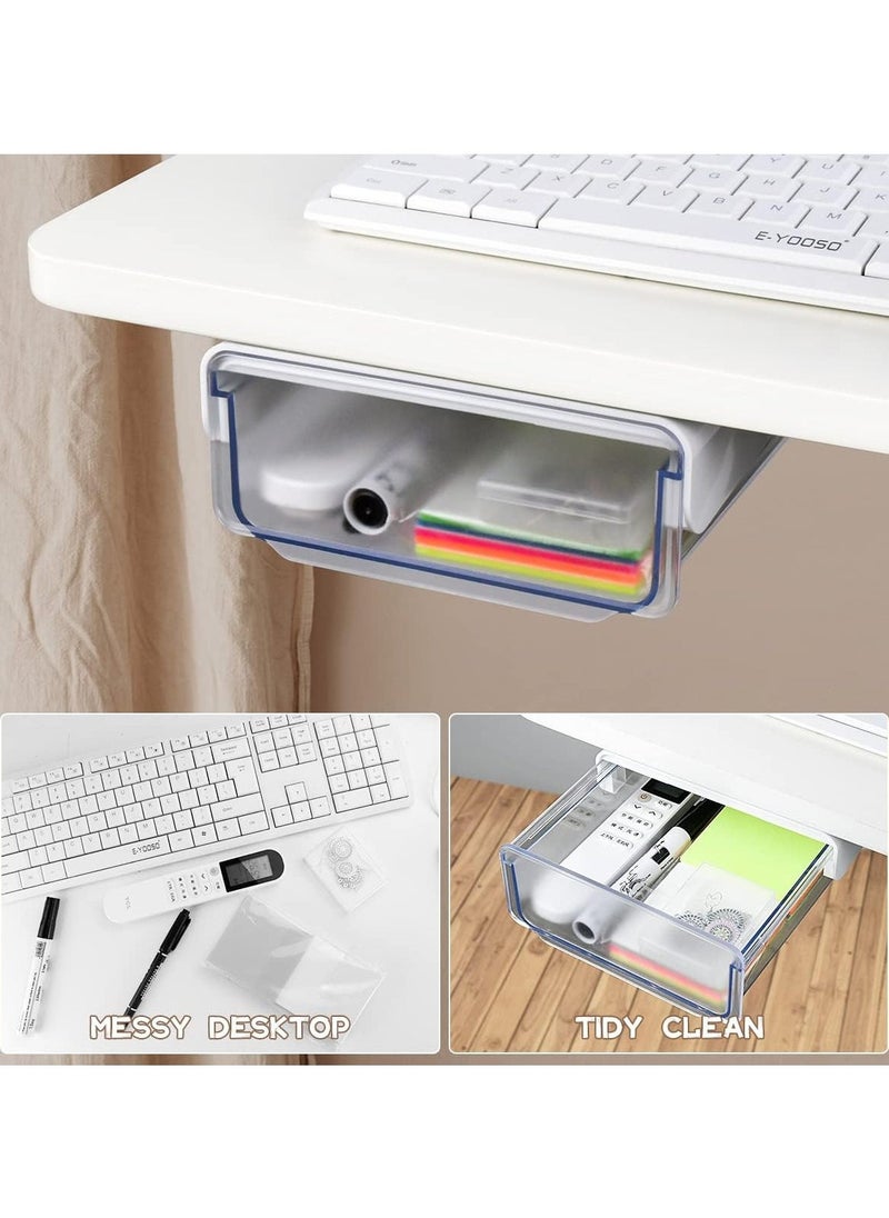 Under Desk Storage Drawer, Slide-out  Table Hidden Organizer with Handle, Self-adhesive Hidden Drawer Box for Office, Home, Kitchen, School, White