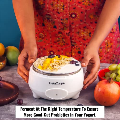 InstaCuppa Automatic Probiotic-Rich Yogurt Maker with Auto Temperature Regulation, Easy To Operate Electric Curd Maker Machine for Home, Premium 304 Stainless Steel Inner Container, 1 Liter, White - Image 2