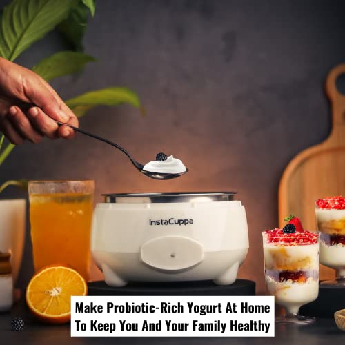 InstaCuppa Automatic Probiotic-Rich Yogurt Maker with Auto Temperature Regulation, Easy To Operate Electric Curd Maker Machine for Home, Premium 304 Stainless Steel Inner Container, 1 Liter, White - Image 4