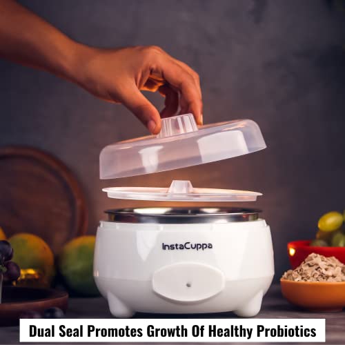 InstaCuppa Automatic Probiotic-Rich Yogurt Maker with Auto Temperature Regulation, Easy To Operate Electric Curd Maker Machine for Home, Premium 304 Stainless Steel Inner Container, 1 Liter, White - Image 3