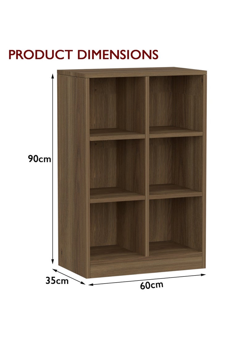 Mahmayi Mahmayi Wooden Display Shelves with 6 Storage Compartment, Freestanding, Top Shelf for Decoration Ideal for Storing Book, Files, Showpieces - Zabrano - Image 2