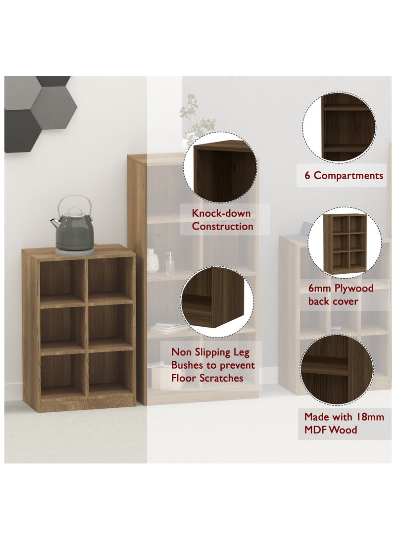 Mahmayi Mahmayi Wooden Display Shelves with 6 Storage Compartment, Freestanding, Top Shelf for Decoration Ideal for Storing Book, Files, Showpieces - Zabrano - Image 4