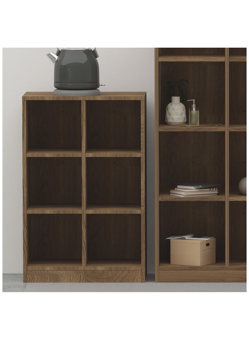 Mahmayi Mahmayi Wooden Display Shelves with 6 Storage Compartment, Freestanding, Top Shelf for Decoration Ideal for Storing Book, Files, Showpieces - Zabrano - Image 5