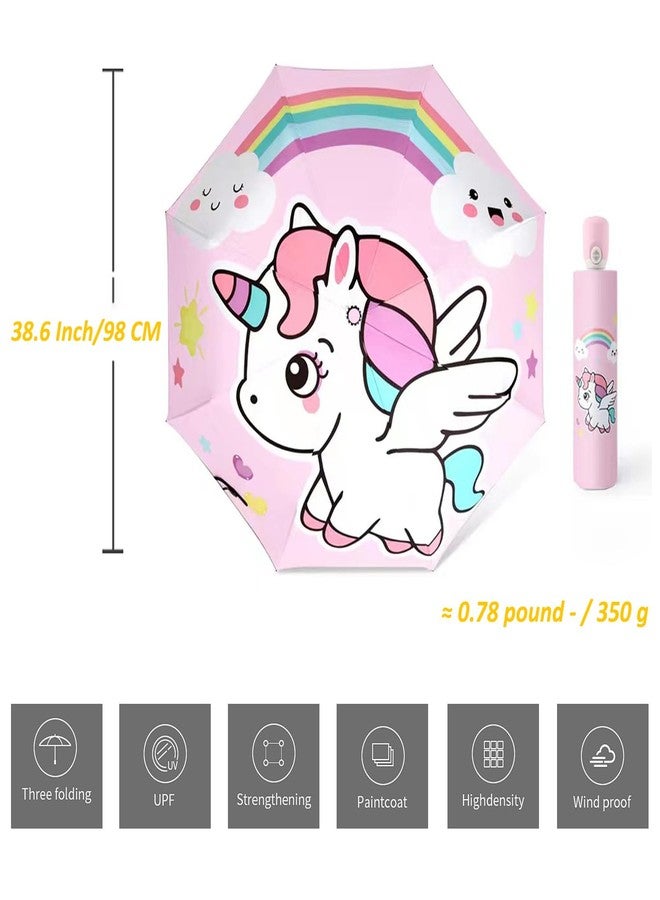مظلة سفر قابلة للطي للأطفال من هانستار، قوية ومحمولة - مقاومة للرياح والأشعة فوق البنفسجية، مظلة صغيرة الحجم ومتينة، تفتح وتغلق تلقائيًا، مظلة خفيفة الوزن مناسبة للحقائب، مظلة لطيفة للبنات والأولاد (يونيكورن قوس قزح) - Image 5