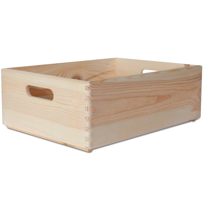 Creative Deco XL Wooden Crate with Handles  40 x 30 x 14 cm  1 cm  Plain Unpainted Storage Box  Natural Wood  Gift Box Wooden Crates for Kitchen Home Storage Documents