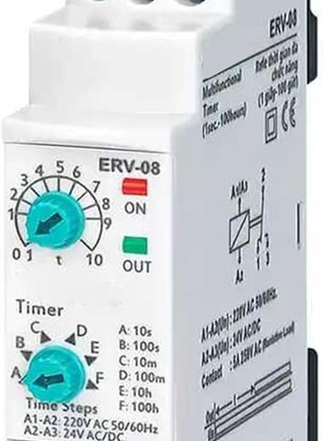 DSP ERV 08 Adjustable Time Delay Relay 0 1 Sec To 100 Hrs ABS Housing DIN Rail Mount - Image 3