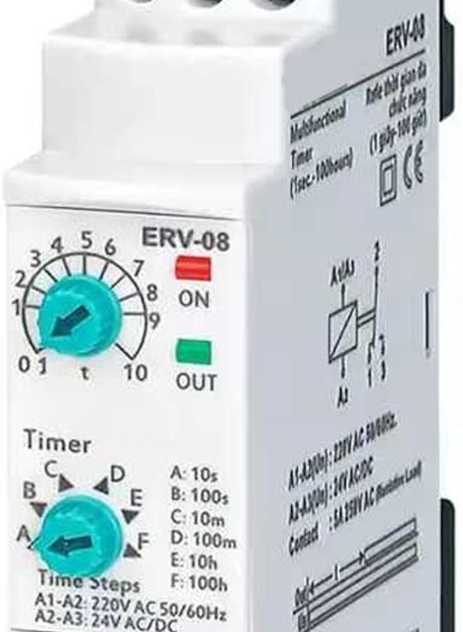 DSP ERV 08 Adjustable Time Delay Relay 0 1 Sec To 100 Hrs ABS Housing DIN Rail Mount - Image 2