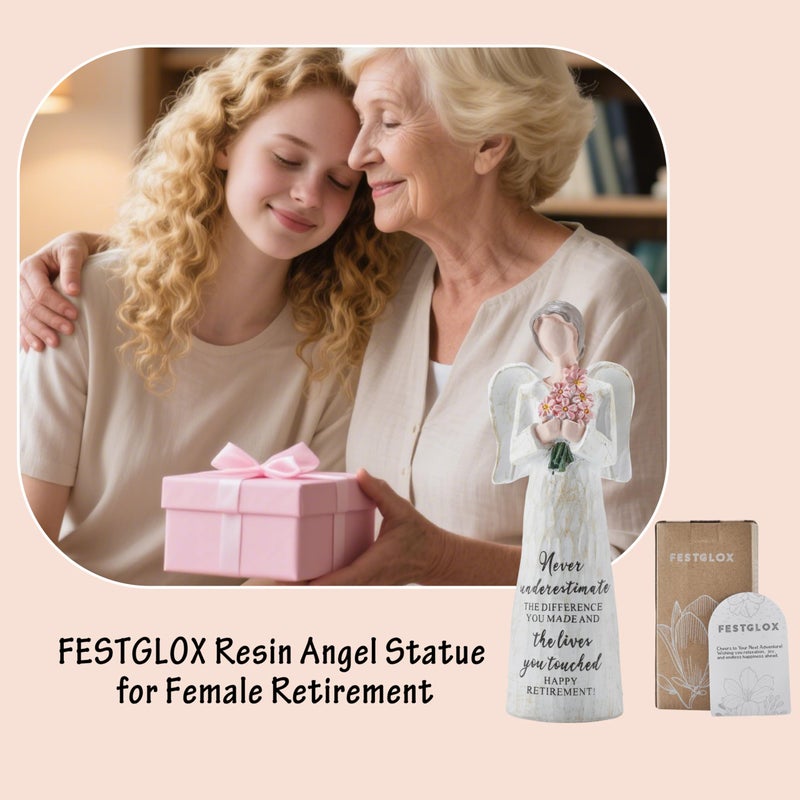 FESTGLOX Retirement Gifts for Women, Happy Retirement Gift for Female Nurse Teacher Friends, 5.3" Retired Angel Figurine Party Decoration, Retired Gifts for Coworkers - Image 4