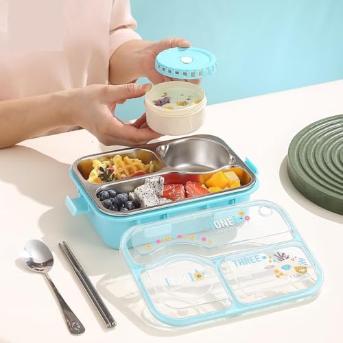 PLUSPOINT Bento Lunch Box with 3 Inner Stainless Steel Compartment Insulated Air Tight Portable Tiffin with,700ml Lunch Box with 150ml Container, Leak Proof Bento Box for Kids, Adults, Men Women - Image 4