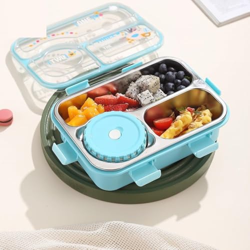 PLUSPOINT Bento Lunch Box with 3 Inner Stainless Steel Compartment Insulated Air Tight Portable Tiffin with,700ml Lunch Box with 150ml Container, Leak Proof Bento Box for Kids, Adults, Men Women - Image 2