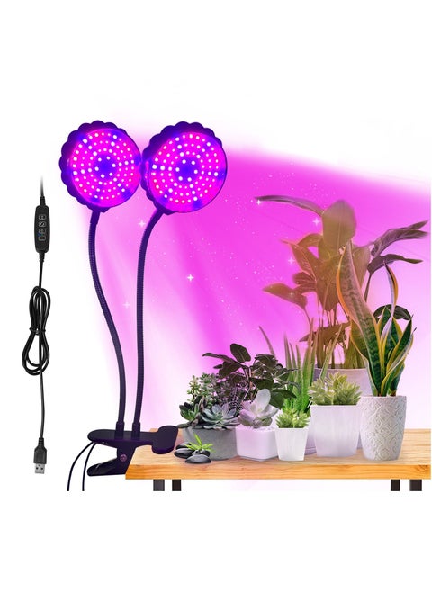 Plant Lamp 2 Heads Grow Lamp, 360 ° Adjustable Gooseneck Heads, Timing Switch