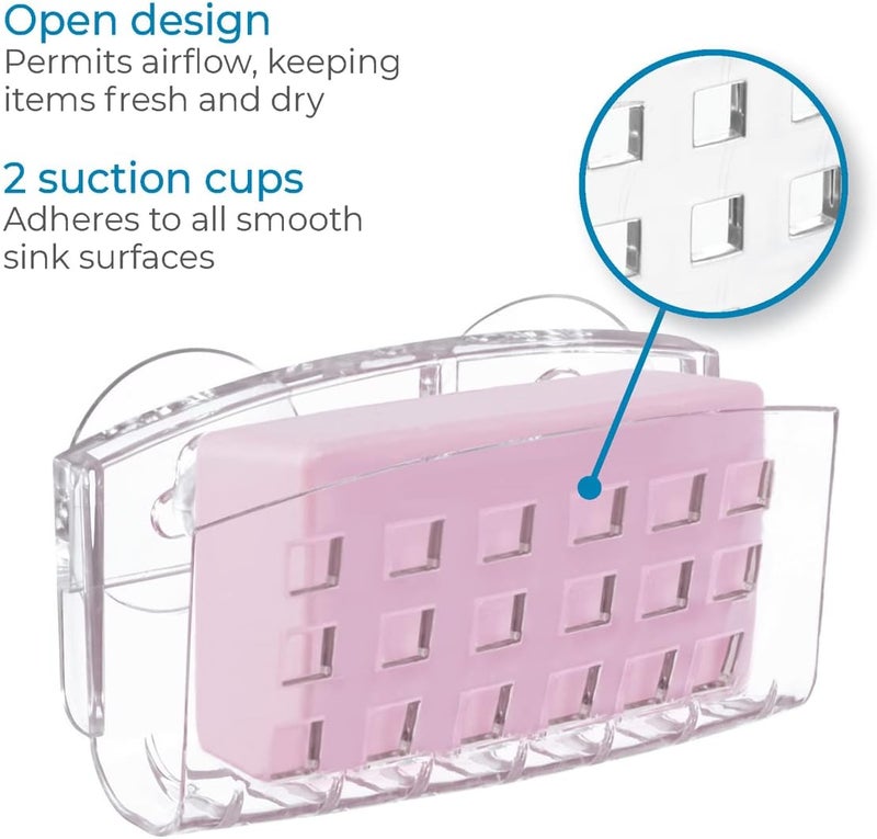 InterDesign Med+ Suction Sponge Holder - Clear Plastic with Strong Suction Cups - Image 4