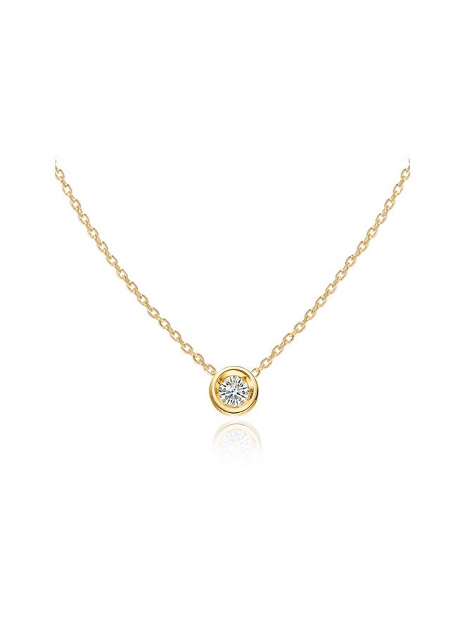 S.Leaf - Cubic Zirconia Necklace Layered Necklace For Women Sterling Silver Dainty Gold Necklaces For Women Pendant Necklace Layering Necklaces For Women (01_Bead_Gold) - Image 1