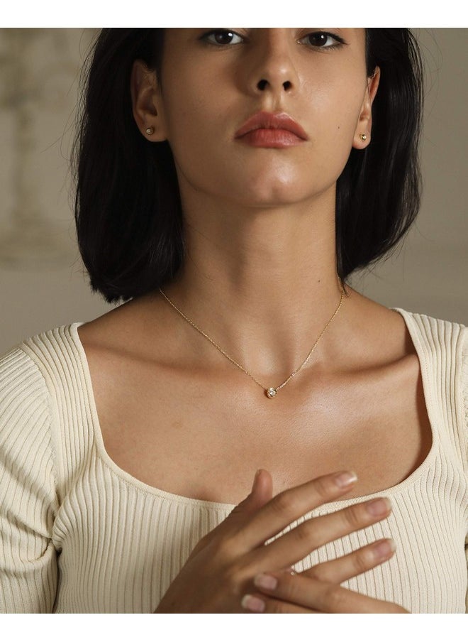 S.Leaf - Cubic Zirconia Necklace Layered Necklace For Women Sterling Silver Dainty Gold Necklaces For Women Pendant Necklace Layering Necklaces For Women (01_Bead_Gold) - Image 1