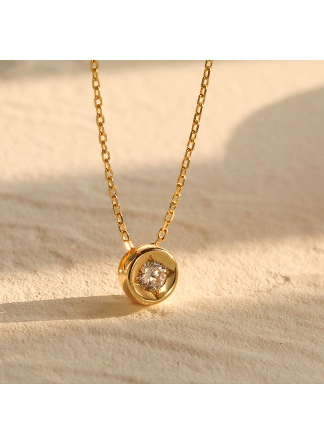 S.Leaf - Cubic Zirconia Necklace Layered Necklace For Women Sterling Silver Dainty Gold Necklaces For Women Pendant Necklace Layering Necklaces For Women (01_Bead_Gold) - Image 1