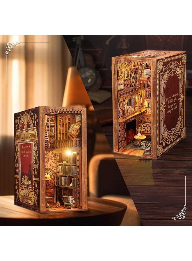 CUTEBEE Book Nook Kit - DIY Miniature House Dollhouse Kit for Adult and Teens, Booknook Bookshelf Decor Alley Model Build with LED Light, Gifts for Family and Friends (Eternal Bookstore) - Image 2