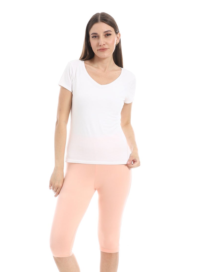Andora Slim Fit Lycra Capri Leggings _ Pale Orange - Image 5