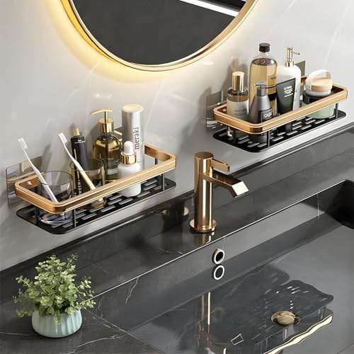 perpetual Self - Adhesive Aluminium Bathroom Shelf For Wall, Multipurpose Wall Mounted Bathroom and Kitchen Organiser Without Drill, Space Saving Stand For Bathroom And Kitchen Wall (Pack Of 2) B - Image 5