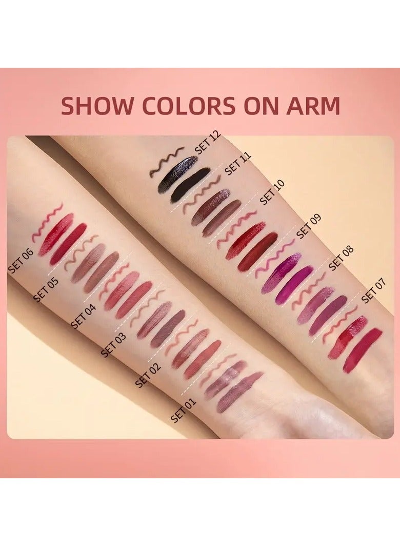 QiBest مجموعة 3 قطع من قلم تحديد الشفاه وملمع الشفاه ومكياج أحمر شفاه سائل مقاوم للماء - Image 3