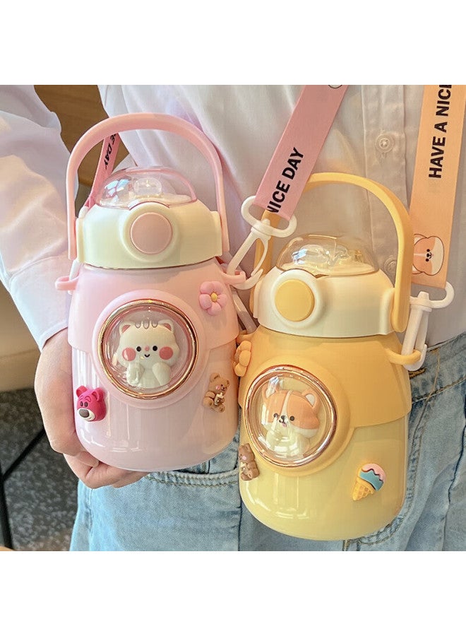 Pinyu Children's Insulated Bottle 316 Stainless Steel Large Capacity Wide Mouth Straw Water Cup Yellow 700ml - Image 2