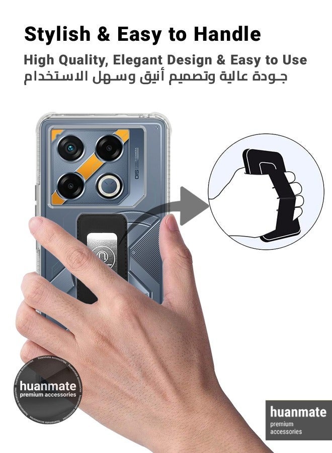 هووانميت حافظة لهاتف إنفينيكس GT20 برو، حافظة مغناطيسية ممتازة مع حامل مقبض يدوي ومسند - غطاء أنيق وعملي لقبضة معززة وراحة مطلقة وتجربة مشاهدة بدون استخدام اليدين - شفاف/أسود - Image 3