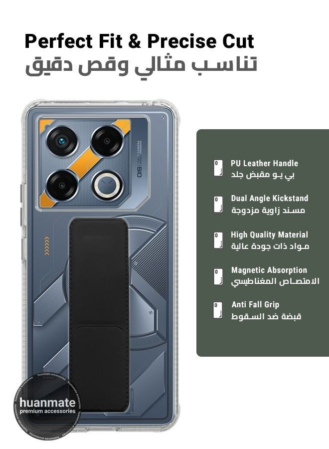 هووانميت حافظة لهاتف إنفينيكس GT20 برو، حافظة مغناطيسية ممتازة مع حامل مقبض يدوي ومسند - غطاء أنيق وعملي لقبضة معززة وراحة مطلقة وتجربة مشاهدة بدون استخدام اليدين - شفاف/أسود - Image 2