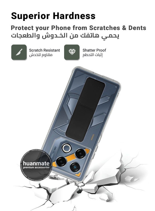 هووانميت حافظة لهاتف إنفينيكس GT20 برو، حافظة مغناطيسية ممتازة مع حامل مقبض يدوي ومسند - غطاء أنيق وعملي لقبضة معززة وراحة مطلقة وتجربة مشاهدة بدون استخدام اليدين - شفاف/أسود - Image 4