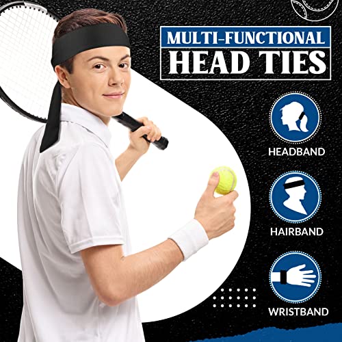 Hanaive 36 Pcs Sport Head Ties Headbands Ninja Headbands Workout Sweatbands Non Slip Sweat Wicking Black Head Ties for Women Men Basketball, Running, Tennis, Karate, Softball, Yoga - Image 2