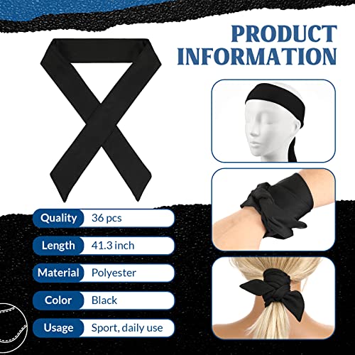 Hanaive 36 Pcs Sport Head Ties Headbands Ninja Headbands Workout Sweatbands Non Slip Sweat Wicking Black Head Ties for Women Men Basketball, Running, Tennis, Karate, Softball, Yoga - Image 3
