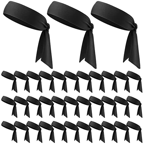 Hanaive 36 Pcs Sport Head Ties Headbands Ninja Headbands Workout Sweatbands Non Slip Sweat Wicking Black Head Ties for Women Men Basketball, Running, Tennis, Karate, Softball, Yoga - Image 1