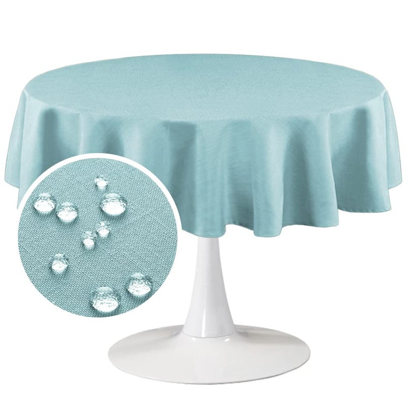 FantasDecor Round Tablecloth Table Cloths Wrinkle Resistant and Waterproof Washable Linen Fabric Table Cover for Kitchen Dining Room and Outdoor Use Aqua 70 inch