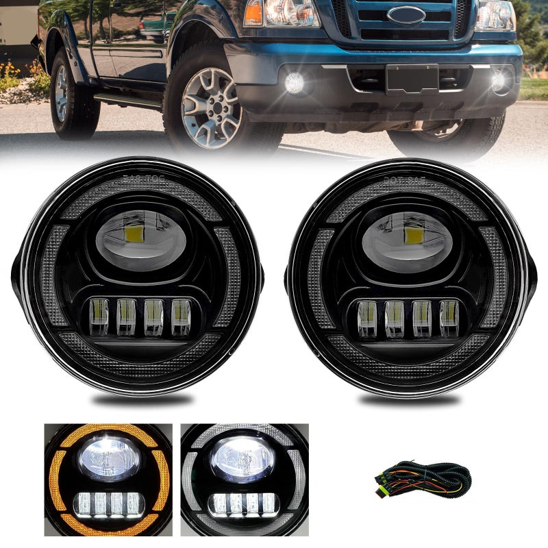 Shocklight LEDDRL Fog Lights fit for 2007 2008 2009 2010 2011 2012 2013 2014 Ford Expedition and 2008 2009 2010 2011 Ford Ranger with Amber Turn Signal Light Clear Lens