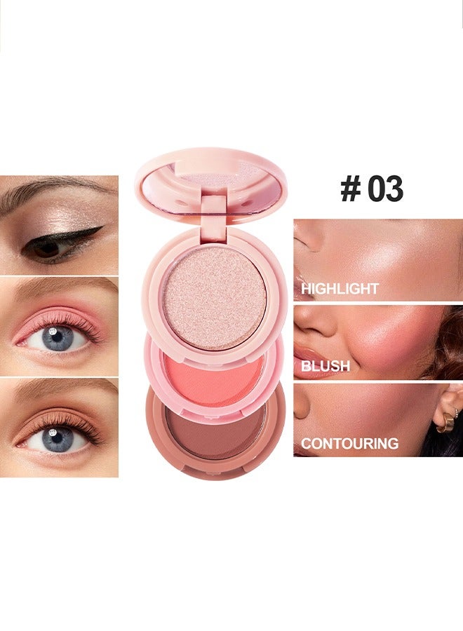 إيلهو 3 في 1 تسليط الضوء على فرشاة الكنتوري - مسحوق الخد للوجه أحمر الخدود لوحة برونزر طويلة الأمد ، رقيقة جدا ، طبيعية ومشرقة اللون وسادة  قابل للمزج ماكياج طبيعي أحمر الخدود (# 03) - Image 1