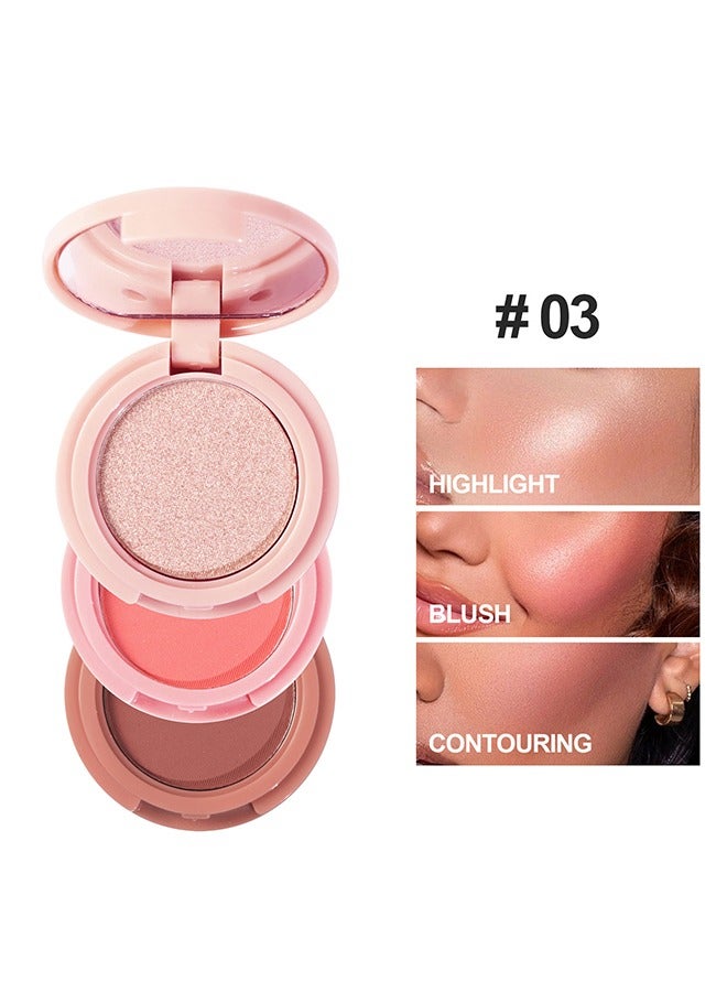 إيلهو 3 في 1 تسليط الضوء على فرشاة الكنتوري - مسحوق الخد للوجه أحمر الخدود لوحة برونزر طويلة الأمد ، رقيقة جدا ، طبيعية ومشرقة اللون وسادة  قابل للمزج ماكياج طبيعي أحمر الخدود (# 03) - Image 2