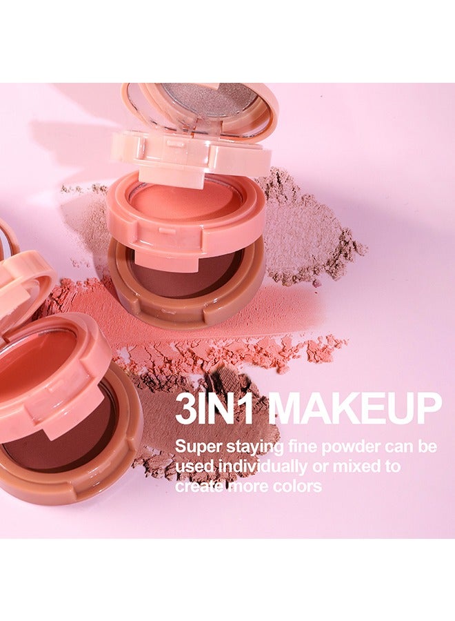 إيلهو 3 في 1 تسليط الضوء على فرشاة الكنتوري - مسحوق الخد للوجه أحمر الخدود لوحة برونزر طويلة الأمد ، رقيقة جدا ، طبيعية ومشرقة اللون وسادة  قابل للمزج ماكياج طبيعي أحمر الخدود (# 03) - Image 4