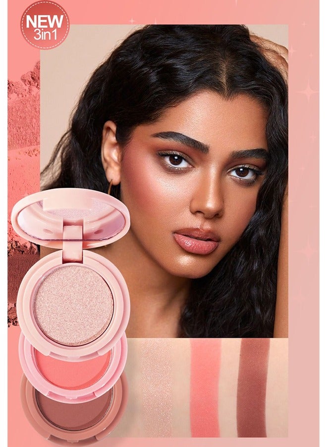 إيلهو 3 في 1 تسليط الضوء على فرشاة الكنتوري - مسحوق الخد للوجه أحمر الخدود لوحة برونزر طويلة الأمد ، رقيقة جدا ، طبيعية ومشرقة اللون وسادة  قابل للمزج ماكياج طبيعي أحمر الخدود (# 03) - Image 3