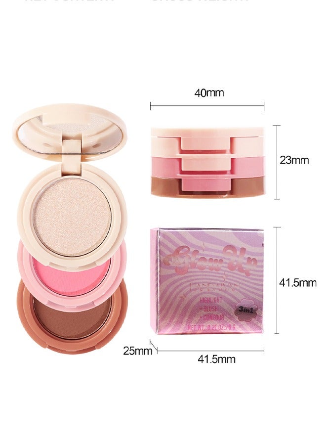 إيلهو 3 في 1 تسليط الضوء على فرشاة الكنتوري - مسحوق الخد للوجه أحمر الخدود لوحة برونزر طويلة الأمد ، رقيقة جدا ، طبيعية ومشرقة اللون وسادة  قابل للمزج ماكياج طبيعي أحمر الخدود (# 03) - Image 5