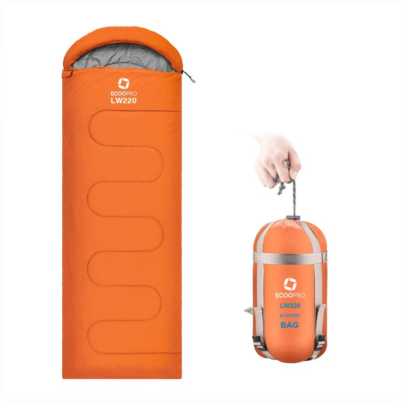 ECOOPRO Warm Weather Sleeping Bag - Portable, Waterproof, Compact Lightweight, Comfort with Compression Sack - Great for Outdoor Camping, Backpacking & Hiking-83 L x 30" W Fits Adults (D-Orange) - Image 1