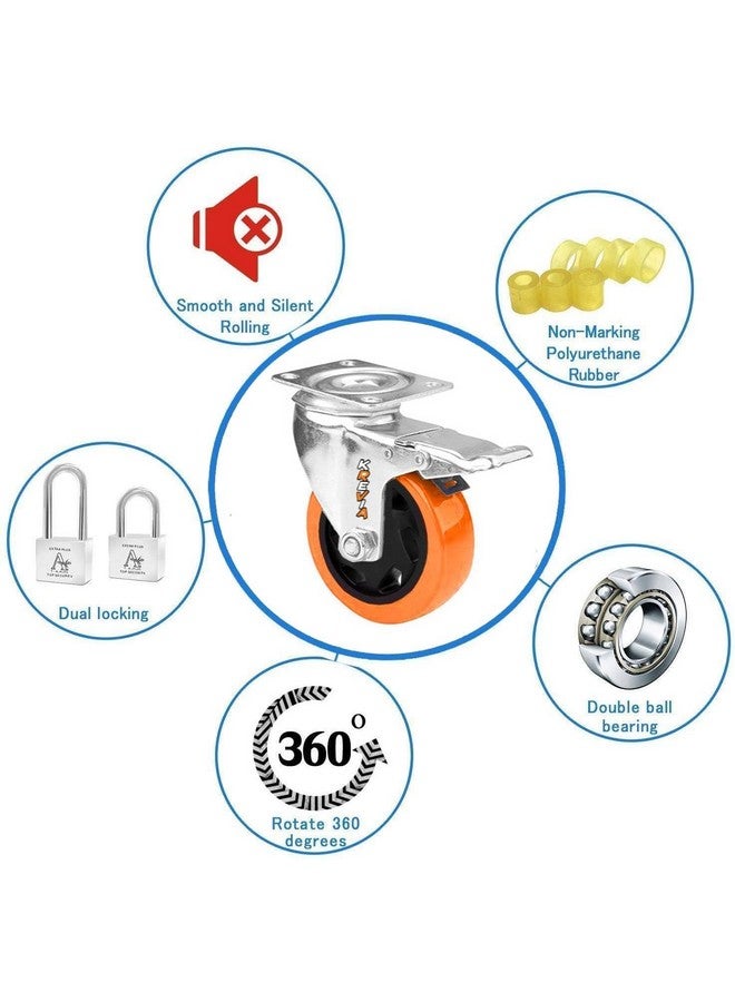 Krevia 3 inches Shopping Trolley and Cart Wheels | Heavy Duty Weight Bearer Ball Bearing Roller Friction Free Smooth Table wheels | Wooden Chair Wheels | with Wheel Lock (Set of 4) - Image 2