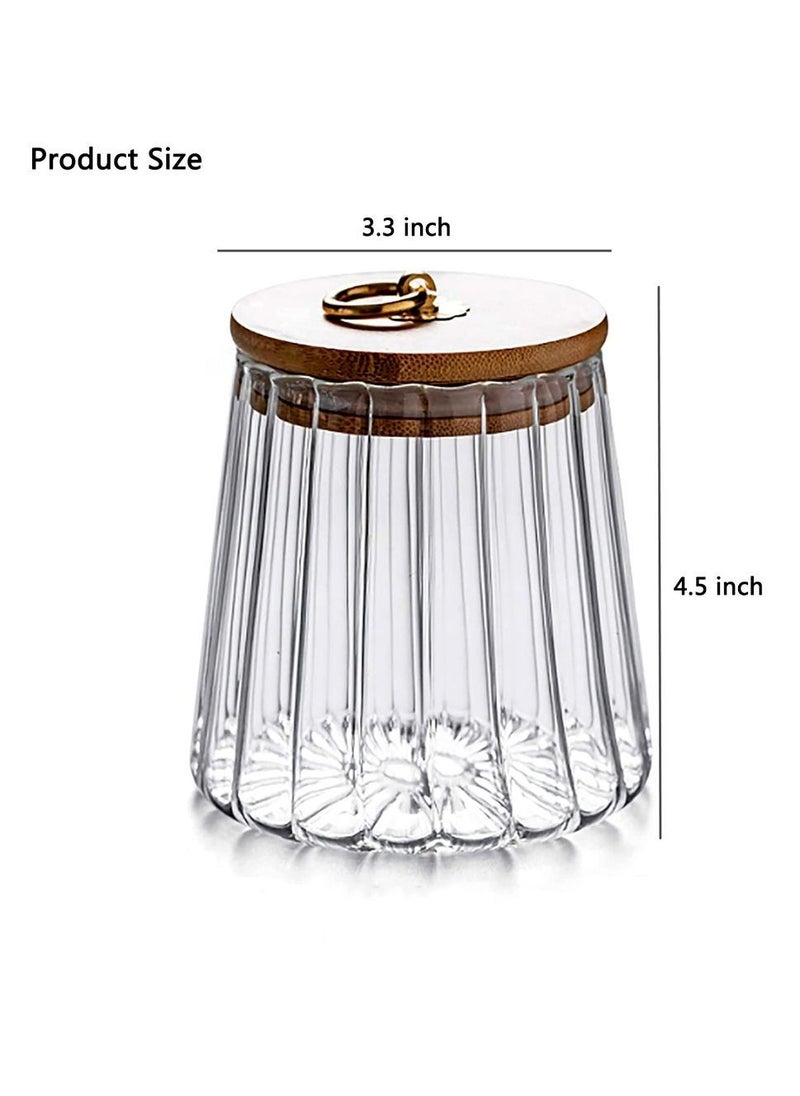 Glass Jars, 650ml Coffee Nuts Canister Airtight Storage Jar Petal Decorative Container with Bamboo Lid Metal Handle Easy to Grasp