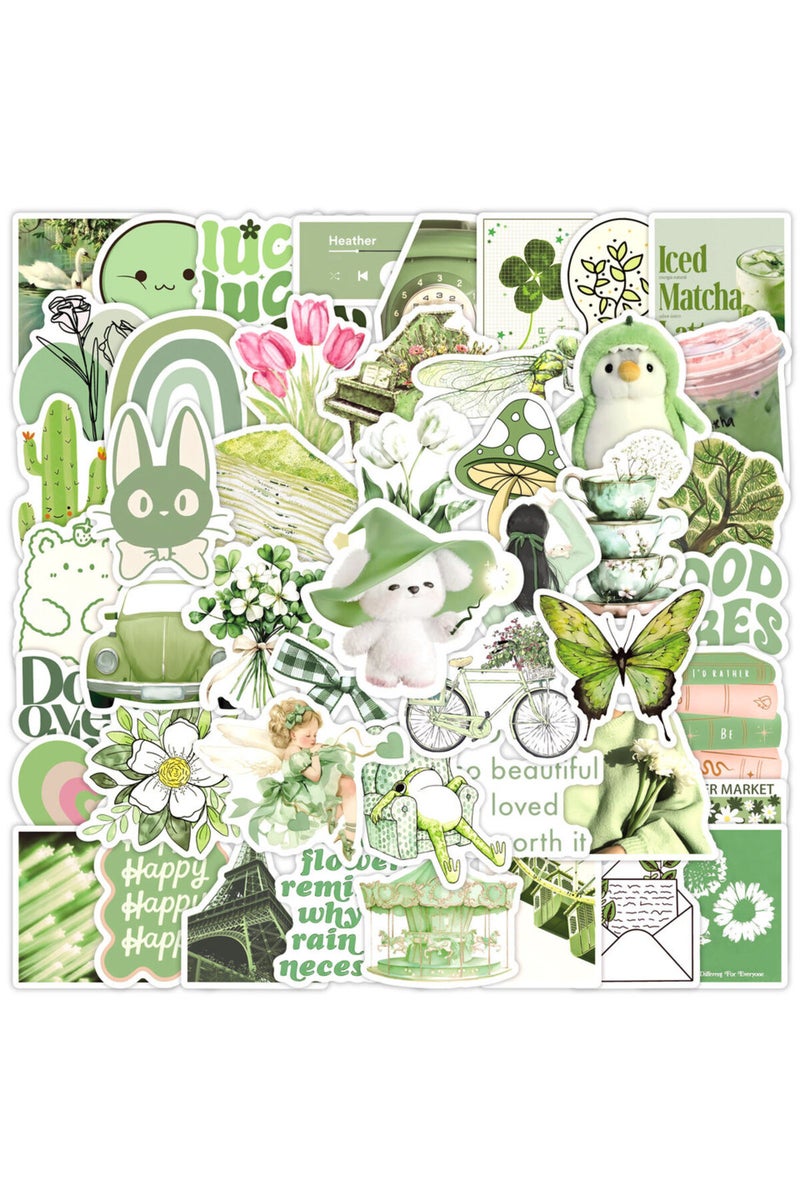 MULTICOLOR 50Pcs Cute Green Matcha Vintage Stickers Aesthetic Cottagecore Decal Scrapbooking Notebo
