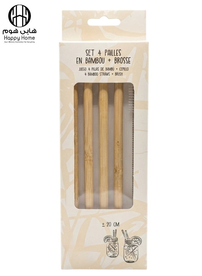 Happy Home Bamboo Straws Reusable Eco Friendly Drinking Straws with Cleaning Brush – Natural Organic Bamboo Straw Set for Hot & Cold Drinks, Smoothies, Coffee & Cocktails – Plastic Free Sustainable Straws Pack of 4 - Image 1