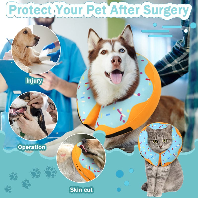 Cneo Recovery Donut Collar for Dogs & Cat,Inflatable Dog Cone Collar Alternative After Surgery,Soft Cone for Large Medium Small Dog,Adjustable Pet Neck Donut(Blue,Medium+) - Image 2