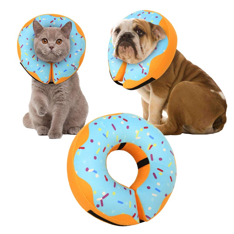 Cneo Recovery Donut Collar for Dogs & Cat,Inflatable Dog Cone Collar Alternative After Surgery,Soft Cone for Large Medium Small Dog,Adjustable Pet Neck Donut(Blue,Medium+) - Image 1