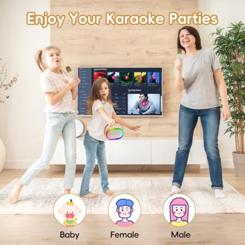 Mini Karaoke Machine for and Adults Portable Bluetooth Speaker with 2 Wireless Microphones RGB LED Lights Home Party, Birthday Gathering, Family Fun 360 Sound, Rechargeable Battery, Built-in Echo Effect - Image 5