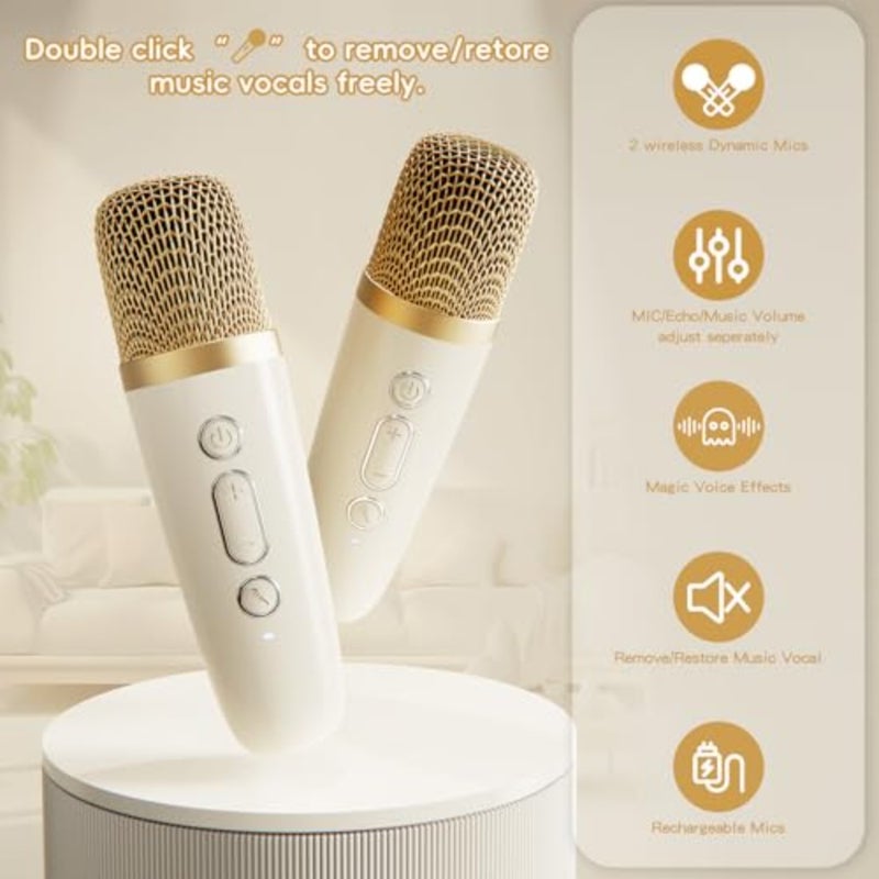 Mini Karaoke Machine for and Adults Portable Bluetooth Speaker with 2 Wireless Microphones RGB LED Lights Home Party, Birthday Gathering, Family Fun 360 Sound, Rechargeable Battery, Built-in Echo Effect - Image 4